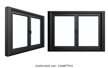 3d Rendering Black Upvc Window Profile Frame Isolated