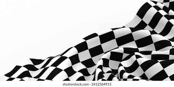 A 3D rendering of a black and white checkered fabric isolated on a white background