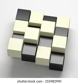 3d rendering with black and white cubes