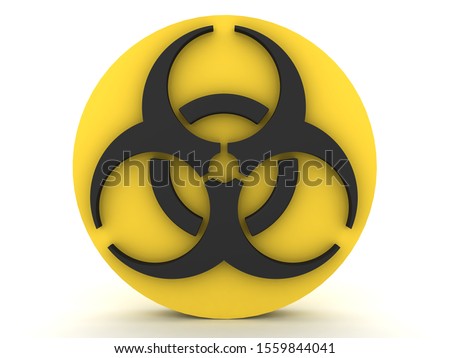 3D Rendering of black and yellow biohazard sign. 3D Rendering isolated on white.