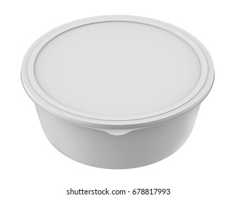 3D Rendering Blank Big White Bowl With Plastic Lid For Instant Noodles, Mashed Potato Or Soup, Mock Up Packaging Template