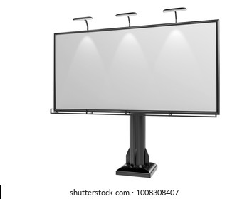 3D Rendering Of Blank Billboard (empty Advertisement) Isolated On White Background. Empty Mockup Template