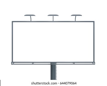 3D Rendering Of Blank Billboard (empty Advertisement) Isolated On White Background. Empty Mockup Template