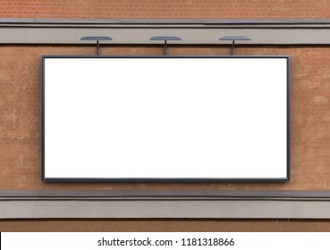 3D Rendering Of Blank Billboard Light Box (empty Advertisement) On Brick Wall. Empty Mockup Template