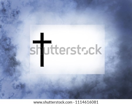 3D rendering of a blank card with a cross on heavenly background for your divine message.