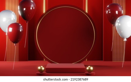 3D rendering of blank product background for cream cosmetics Modern red podium background