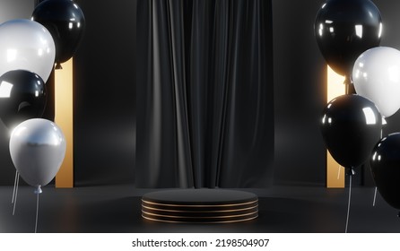 3D rendering of blank product background for cream cosmetics Modern black podium background
