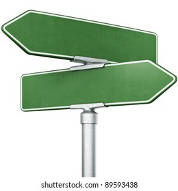 3d rendering of blank signs pointing in opposite directions