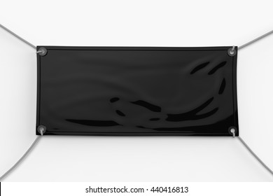 3d Rendering Blank Vinyl Banner Hanging On White Background