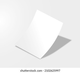 3d rendering of the blank white clean curved paper page on isolated background for branding identity, advertising design, portfolio presentation, leaflet, brochure, flyer, or poster mockup.
