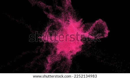 3D rendering of blast or explosion of vibrantly colorful sand particles or fine dirt with interesting formation on black background