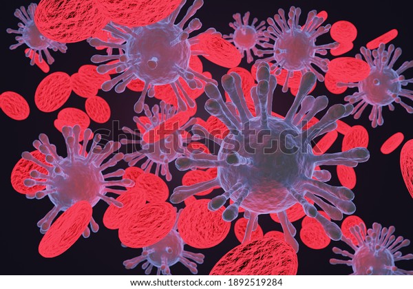 3D rendering\
Blood cells with the virus\
spread