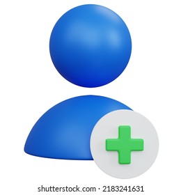 3d Rendering Blue Add User Icon Isolated