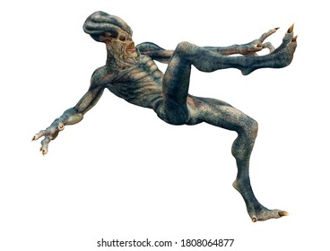 3D rendering of a blue alien isolated on white background