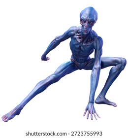 3D rendering of a blue alien isolated on white background