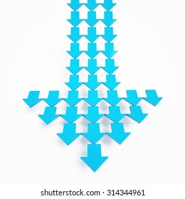 3d rendering blue arrow on white background