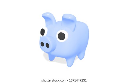 3D rendering blue ceramic piggy bank isolated on a white background. Money saving