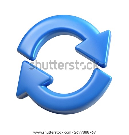 A 3D rendering of a blue circular arrow symbol, isolated on a white background. The arrow represents refresh, reload, or update. The style is modern and minimalist.