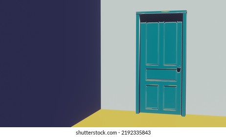 3d Rendering Blue Door Isolated In Cartoon Shading. Abstract Shade.