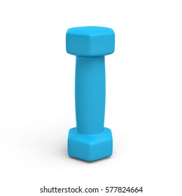 3d Rendering Of A Blue Dumbell Isolated On White Background. Fitness Concept. Healthy Lifestyle. Sports And Training