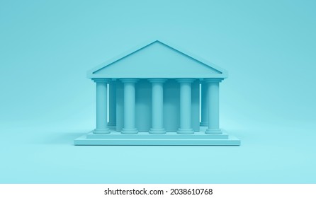 3D Rendering of blue government  or bank building icon on white background. 3D Render. 3D illustration.