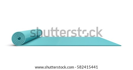 3d rendering of a blue half rolled yoga mat isolated on white background. Fitness and health. Exercise equipment. Yoga and pilates. Foto d'archivio © 