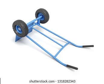 3d Rendering Of Blue Hand Truck Isolated On White Background. Material Handling. Heavy Duty. Transportation Tools.