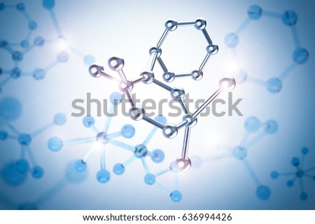 3d rendering blue metal molecule structure on blue background