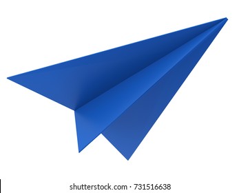 3d Rendering Blue Paper Plane Isolated On White