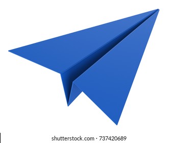 3d Rendering Blue Paper Plane Isolated On White
