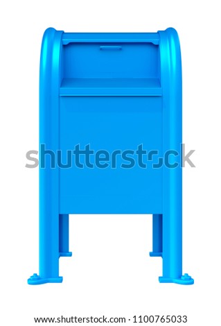 3D rendering of a blue postbox isolated on white background