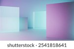 3d rendering of blue and purple neon glowing wall background. Scene for advertising, technology, showcase, banner, game, sport, cosmetic, business, metaverse. Sci-Fi Illustration. Product display