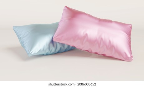 3D Rendering Of Blue And Red Silk Pillows