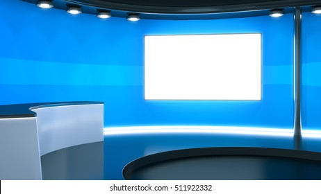 3d rendering of a blue television studio background