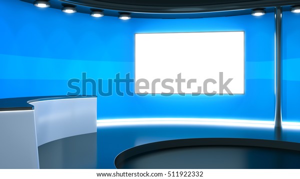 3d\
rendering of a blue television studio\
background