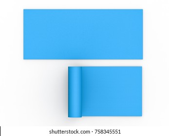 3d Rendering Blue Yoga Mat Top View On White Background