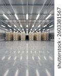 3d rendering blur background of warehouse industry building interior. known as distribution center, retail warehouse. Included cardboard box on shelf, empty space on concrete floor suit for background