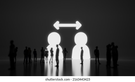 3d Rendering Blured People In Front Of Big White Symbol Of Social Distance Two People And Cross With Subtle Back Light And Glow With Floor Reflection