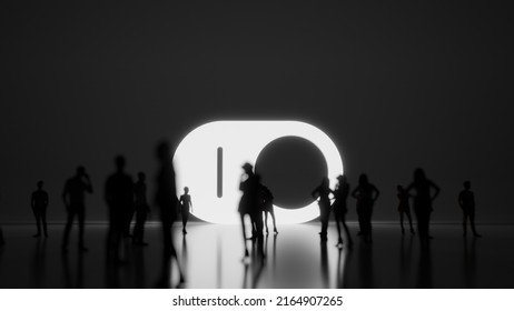 3d Rendering Blured People In Front Of Big White Symbol Of Switch Button On With Subtle Back Light And Glow With Floor Reflection