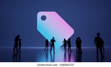 3d Rendering Blured People In Front Of Big White Symbol Of Label With Holding Hole With Subtle Back Light And Glow With Floor Reflection