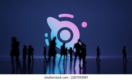 3d Rendering Blured People In Front Of Big White Symbol Of Black Hole In The Dark Space With Subtle Back Light And Glow With Floor Reflection