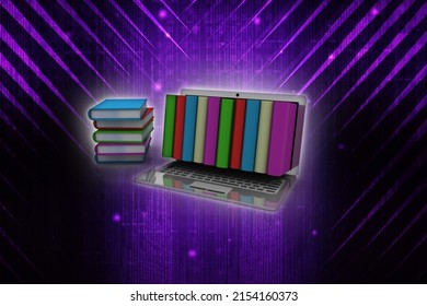 3d rendering book with laptop