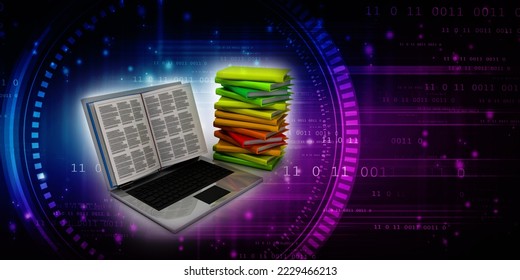 3d rendering book with laptop