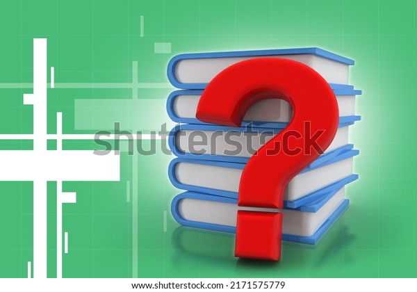 3d rendering\
Books with Question mark\
Symbol