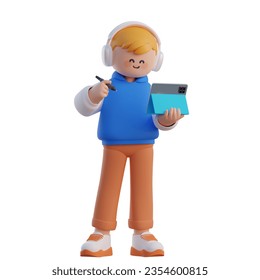3D rendering 3D rendering Boy With His tablet