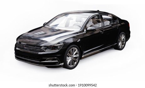3d rendering of a brandless generic black car in a white studio environment