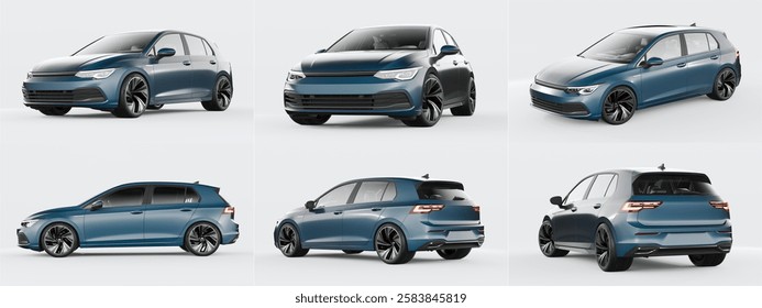 3D rendering of a brand-less generic car in studio environment.