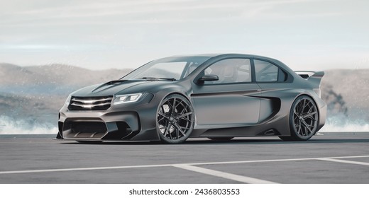 3D rendering of a brand-less generic concept car