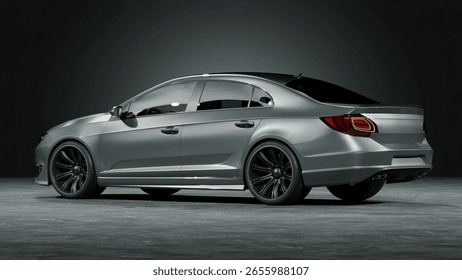 3D rendering of a brand-less generic concept car in studio environment.