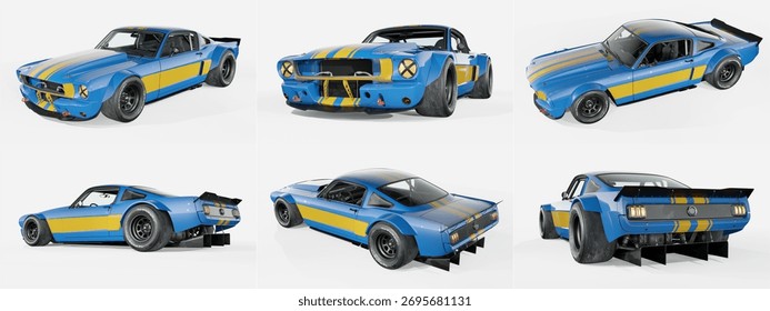 3D rendering of a brand-less generic concept muscle car